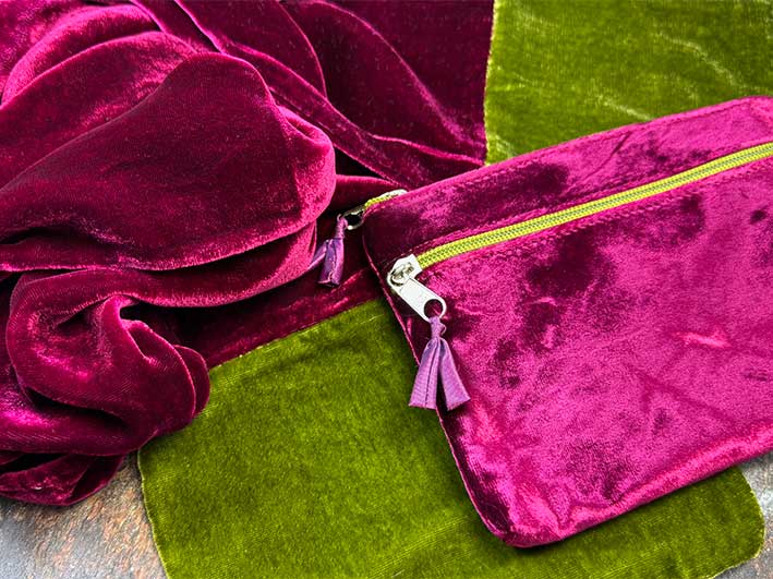 Velvet Scarf - Burgundy and Olive