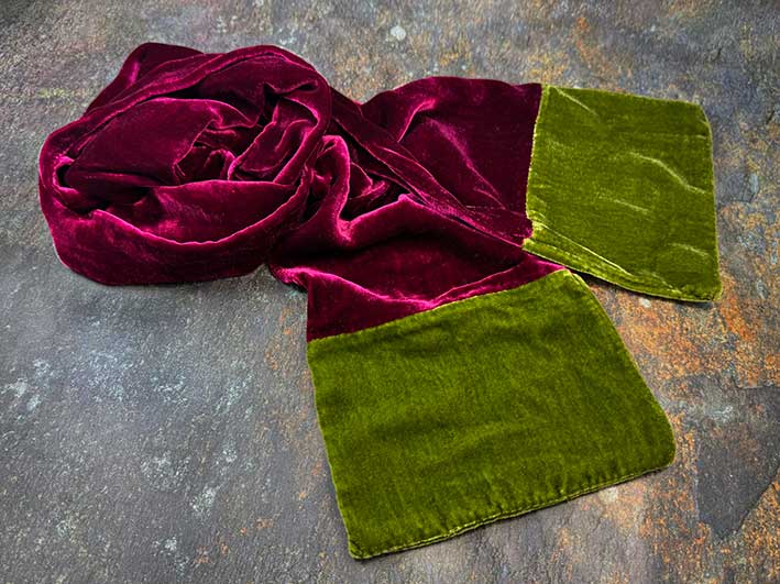 Velvet Scarf - Burgundy and Olive