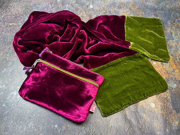 Velvet Scarf - Burgundy and Olive