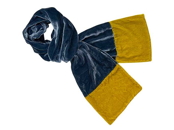 Velvet Scarf - Steel Blue and Mustard