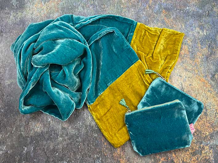 Velvet Scarf - Teal and Mustard