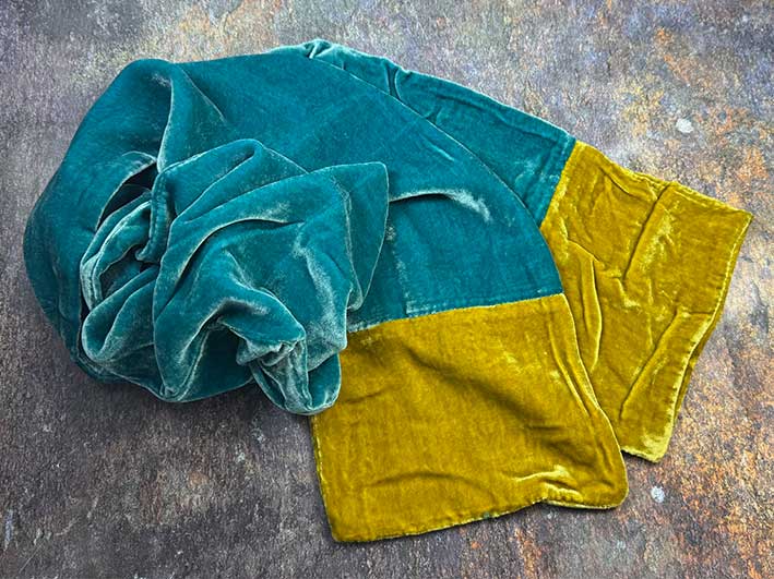 Velvet Scarf - Teal and Mustard