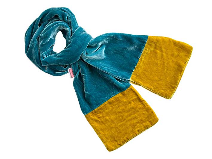 Velvet Scarf - Teal and Mustard