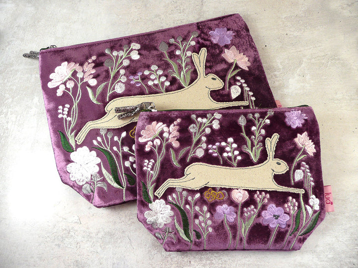 Velvet Cosmetic Bag - Magenta Hare