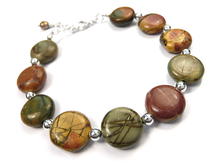 Gemstone Bracelet - Red Jasper Coin