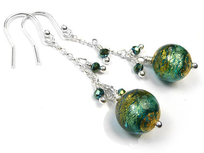 Murano Glass Bella Earrings - Aqua Verde Gold