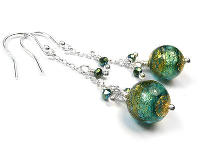 Murano Glass Bella Earrings - Aqua Verde Gold
