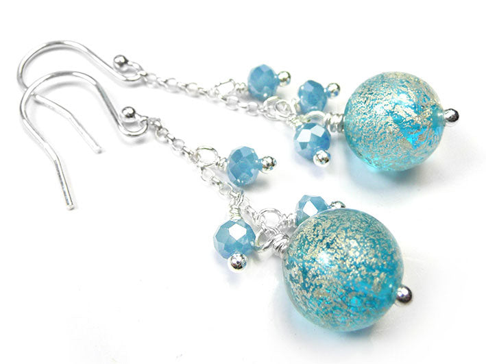 Murano Glass Bella Earrings - Aqua and White Gold