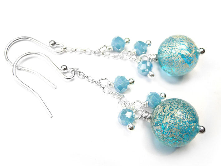 Murano Glass Bella Earrings - Aqua and White Gold