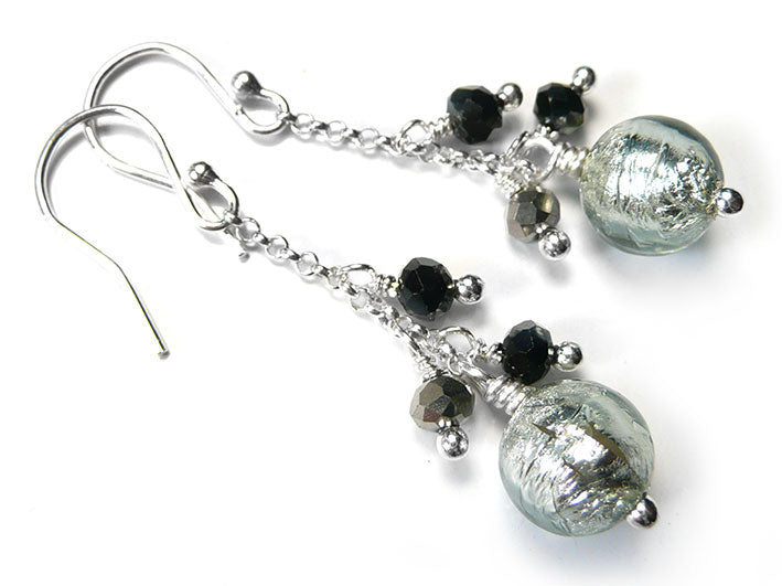 Murano Glass Bella Earrings - Black Diamond