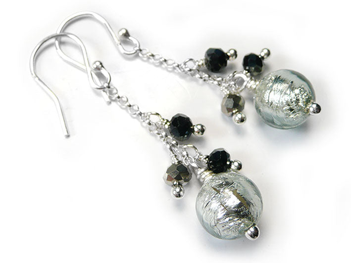 Murano Glass Bella Earrings - Black Diamond