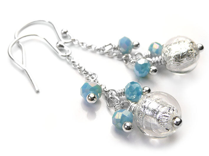 Murano Glass Bella Earrings - Crystal Aqua