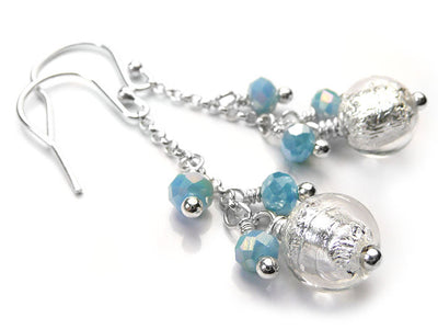 Murano Glass Bella Earrings - Crystal Aqua