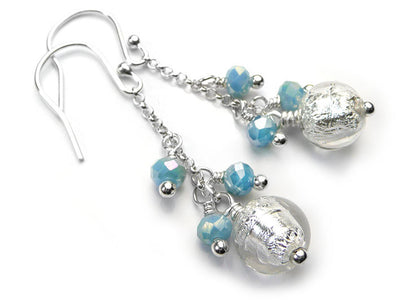 Murano Glass Bella Earrings - Crystal Aqua
