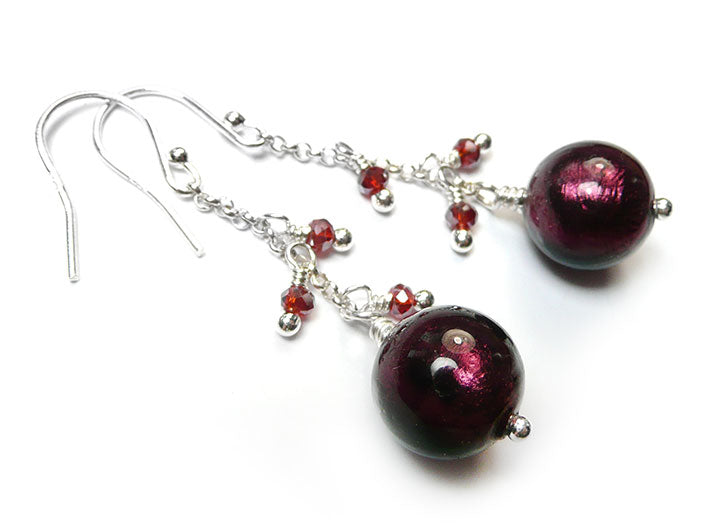 Murano Glass Bella Earrings - Dark Amethyst