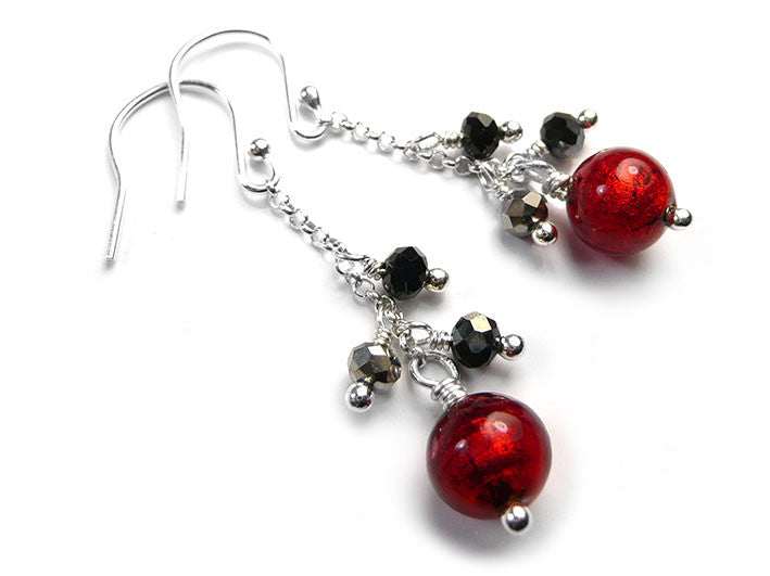 Murano Glass Bella Earrings - Ruby Graphite