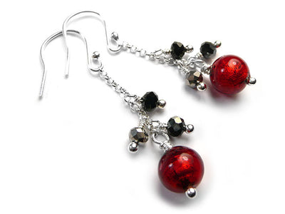 Murano Glass Bella Earrings - Ruby Graphite