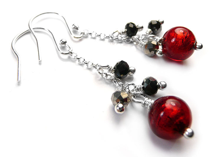 Murano Glass Bella Earrings - Ruby Graphite