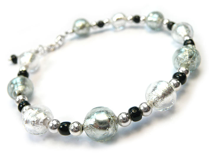 Murano Glass Bracelet - Black Diamond and Crystal