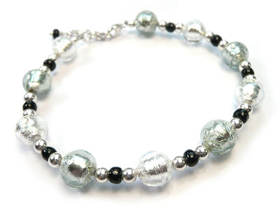 Murano Glass Bracelet - Black Diamond and Crystal