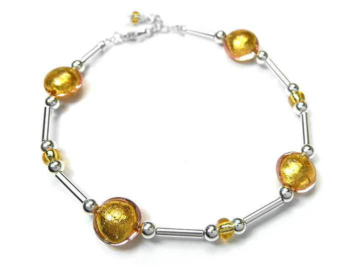 Murano Glass Bracelet - Pink Gold Lentil