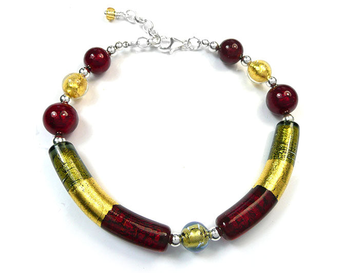 Murano Glass Bracelet - Ruby and Gold