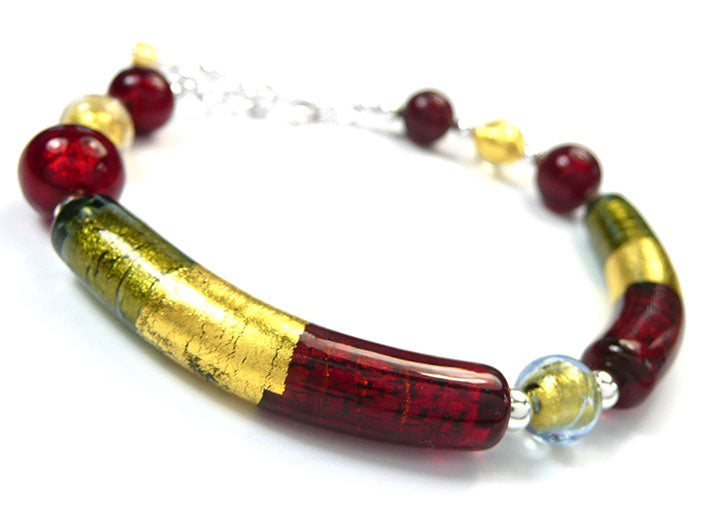 Murano Glass Bracelet - Ruby and Gold