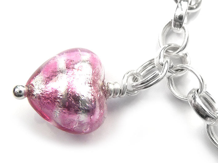 Murano Glass Charms - Raspberry Ripple Heart