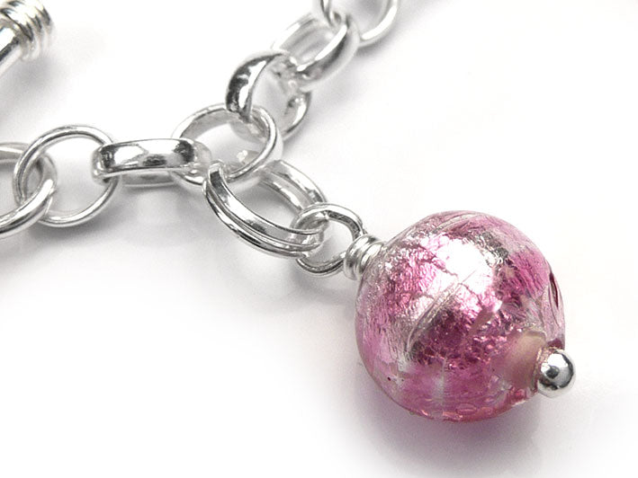 Murano Glass Charms - Raspberry Ripple Round