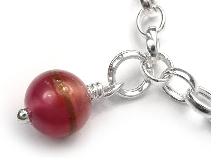 Murano Glass Charms - Silky Ruby Rose Round