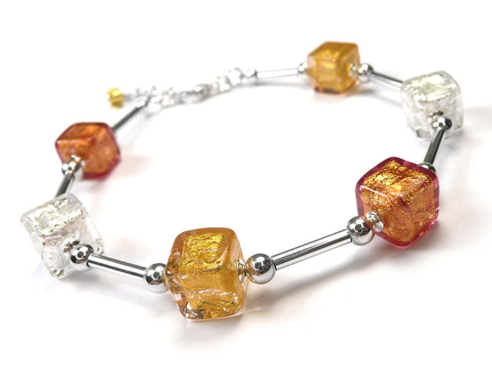 Murano Glass Cube Bracelet - Golden Tones