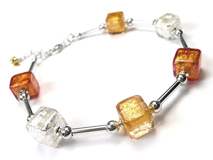 Murano Glass Cube Bracelet - Golden Tones