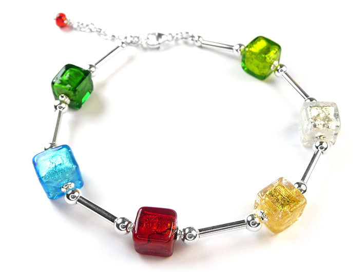 Murano Glass Cube Bracelet - Multi