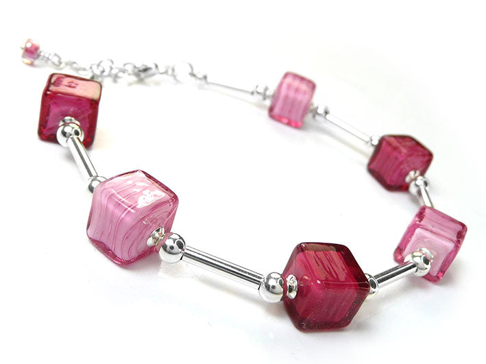 Murano Glass Cube Bracelet - Pinks