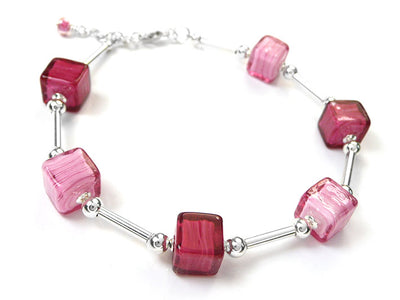Murano Glass Cube Bracelet - Pinks