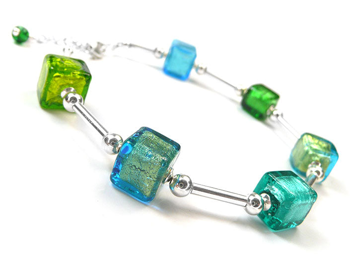 Murano Glass Cube Bracelet - Verde
