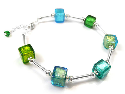 Murano Glass Cube Bracelet - Verde