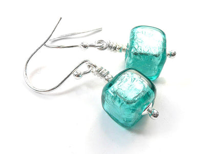 Murano Glass Cube Earrings - Jade