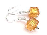 Murano Glass Cube Earrings - Pink Gold