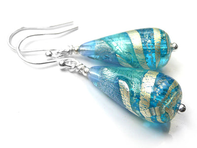 Murano Glass Heart Pendant - Aqua and Sapphire Swirl