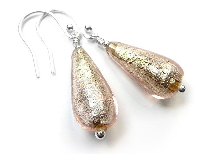 Murano Glass Drop Earrings - Champagne