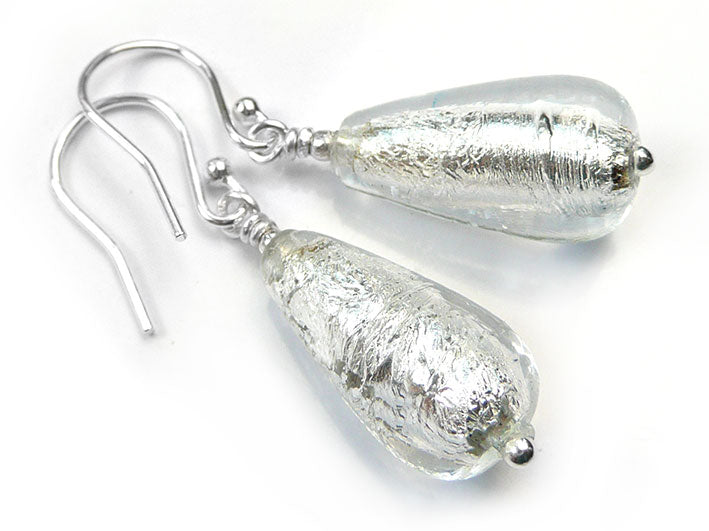Murano Glass Drop Earrings - Crystal