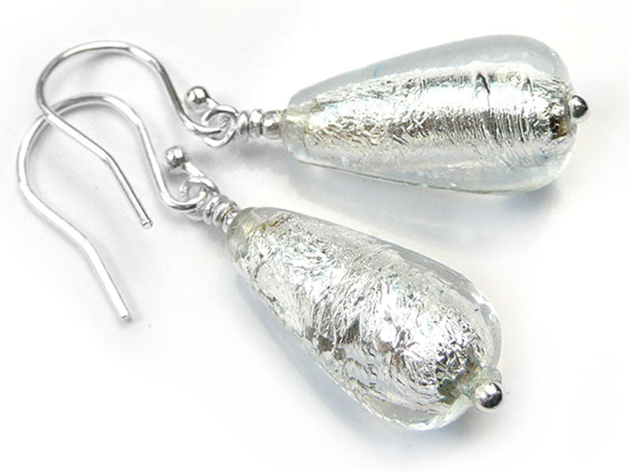 Murano Glass Drop Earrings - Crystal