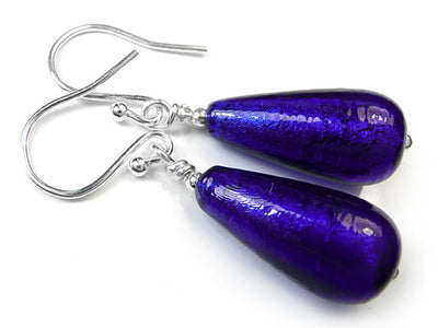 Murano Glass Drop Earrings - Electric