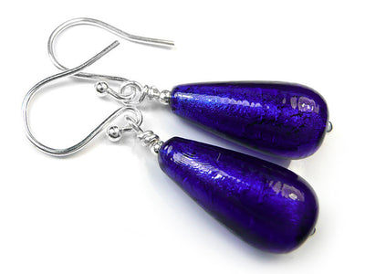 Murano Glass Drop Earrings - Electric