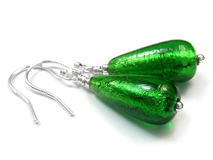 Murano Glass Drop Earrings - Emerald