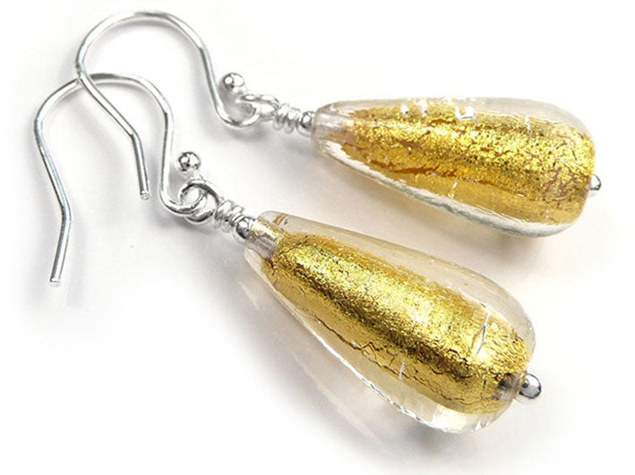 Murano Glass Drop Earrings - Gold