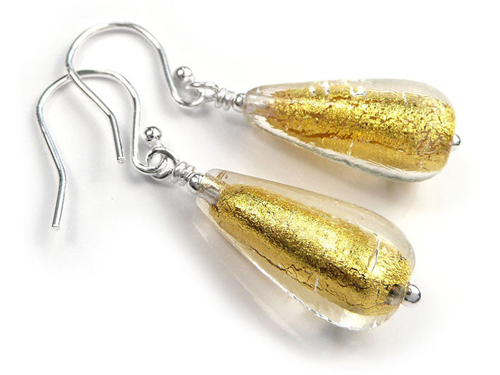 Murano Glass Drop Earrings - Gold