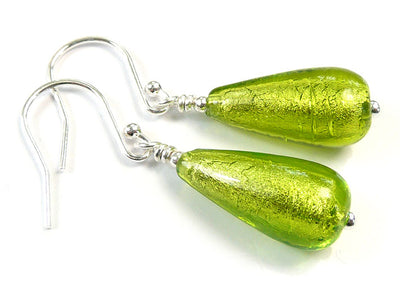 Murano Glass Drop Earrings - Lime