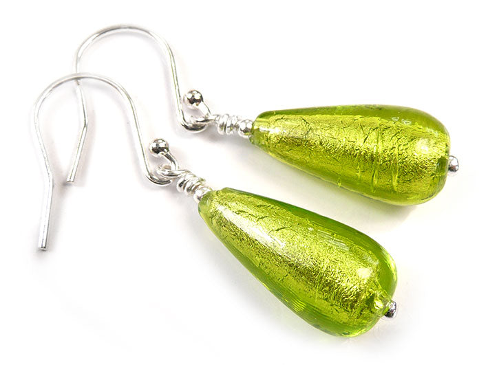 Murano Glass Drop Earrings - Lime